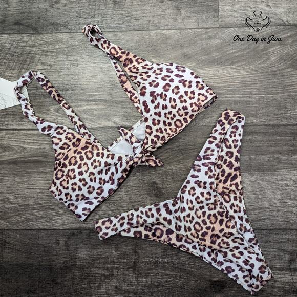 Largeberry Leopard Print Tie Front Bikini Size L - Picture 1 of 4